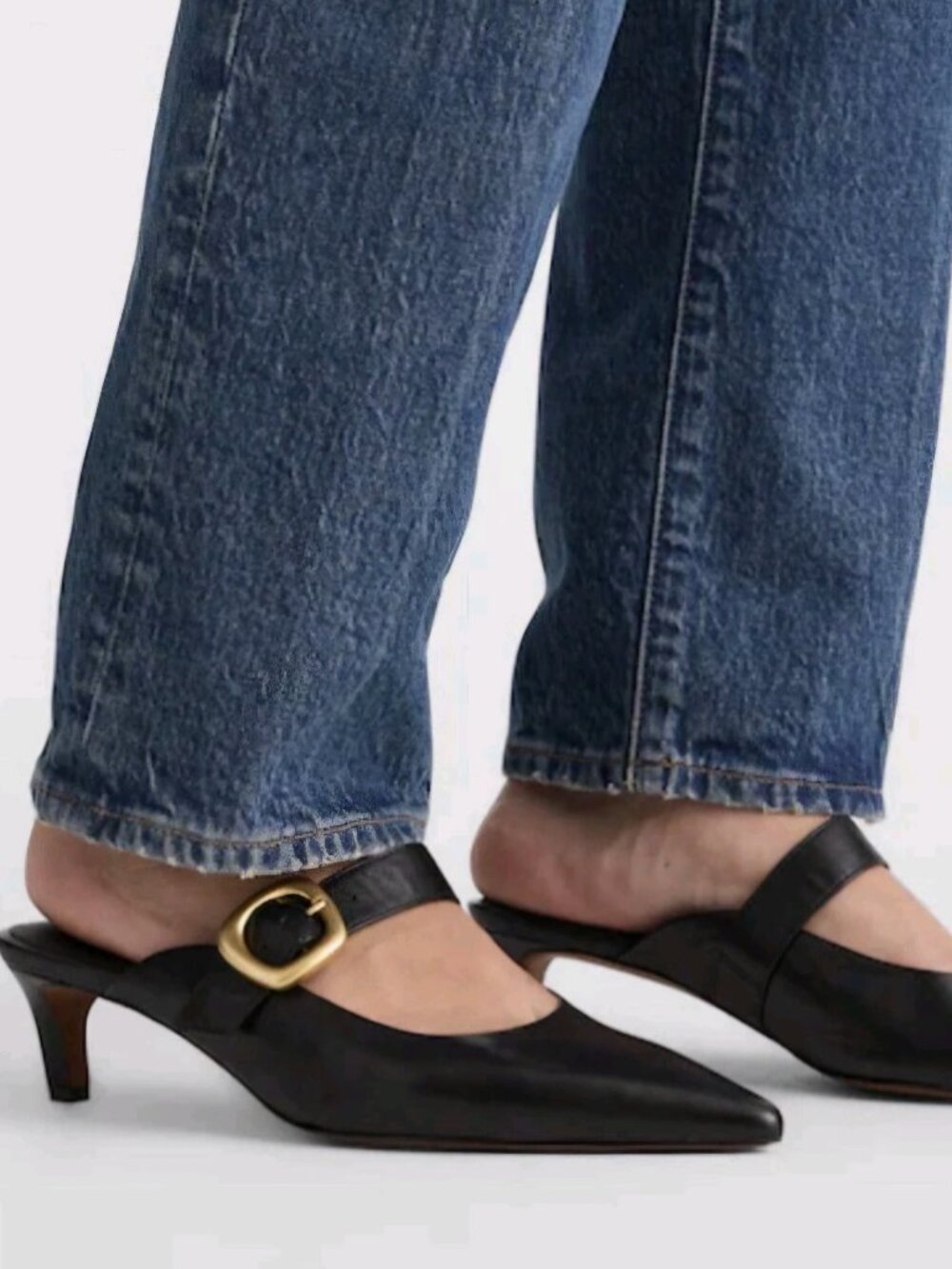 Madewell classic black gold buckle kitten heel pumps Versatile Comfort Slides